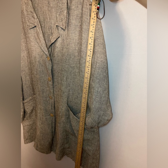 FLAX Long Linen Button Up Tunic Tan/Beige Jacket XL - Picture 6 of 10